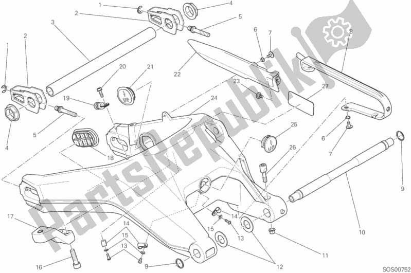 All parts for the Forcellone Posteriore of the Ducati Scrambler Urban Enduro Thailand USA 803 2016